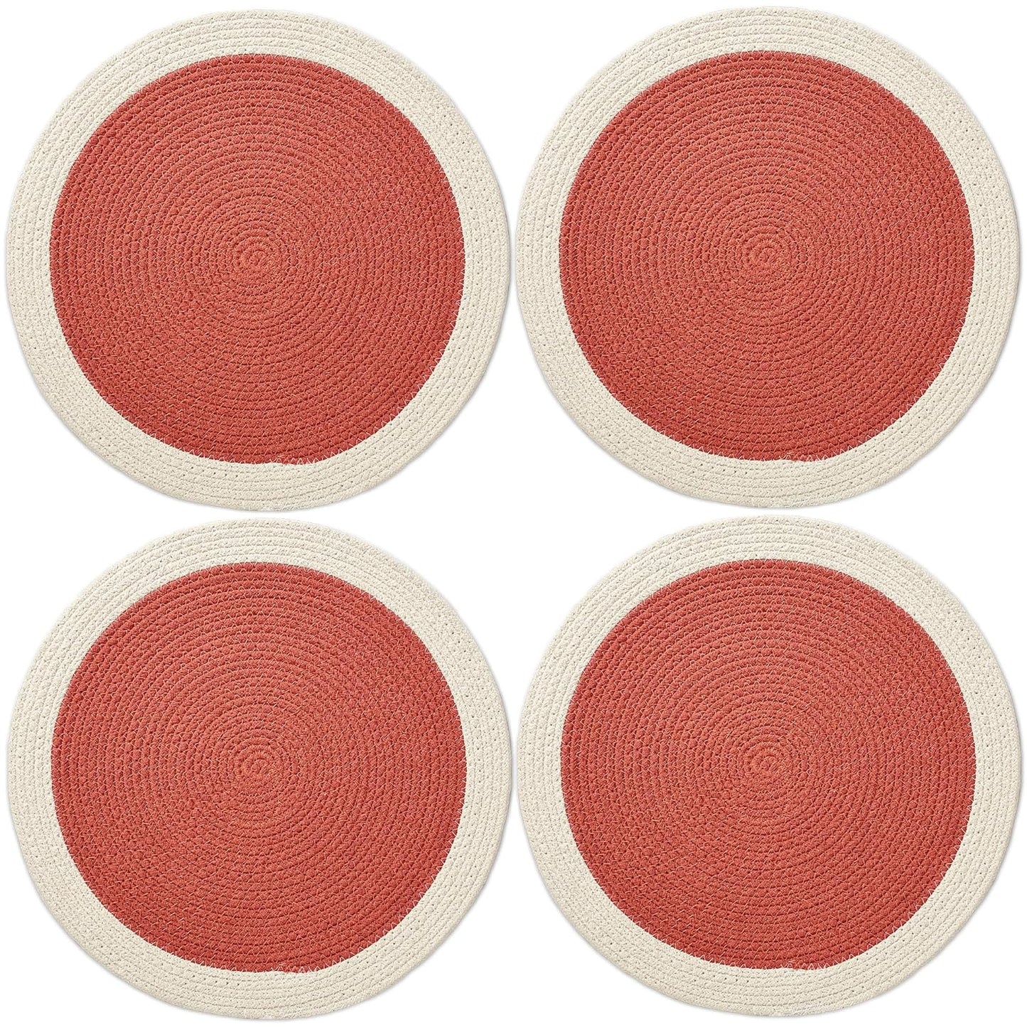 Handmade Ribbed Coral Cotton Dining Table Mats Set of 4, 32cm | Heat-Resistant, Non-Slip, Washable Placemats