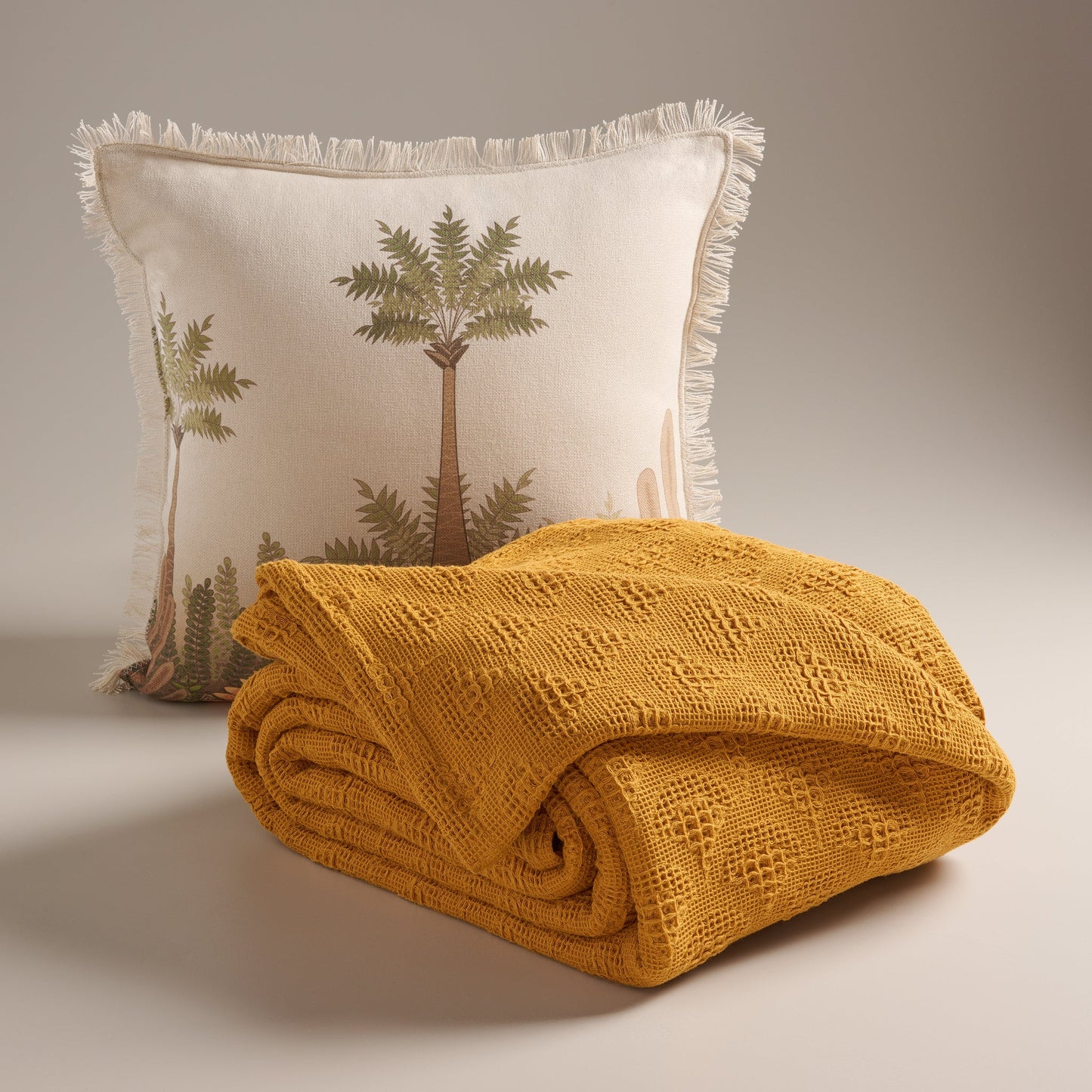 Bed Cover | Cotton Waffle Pendant Motif | King & Queen Sizes with Cushion Cover