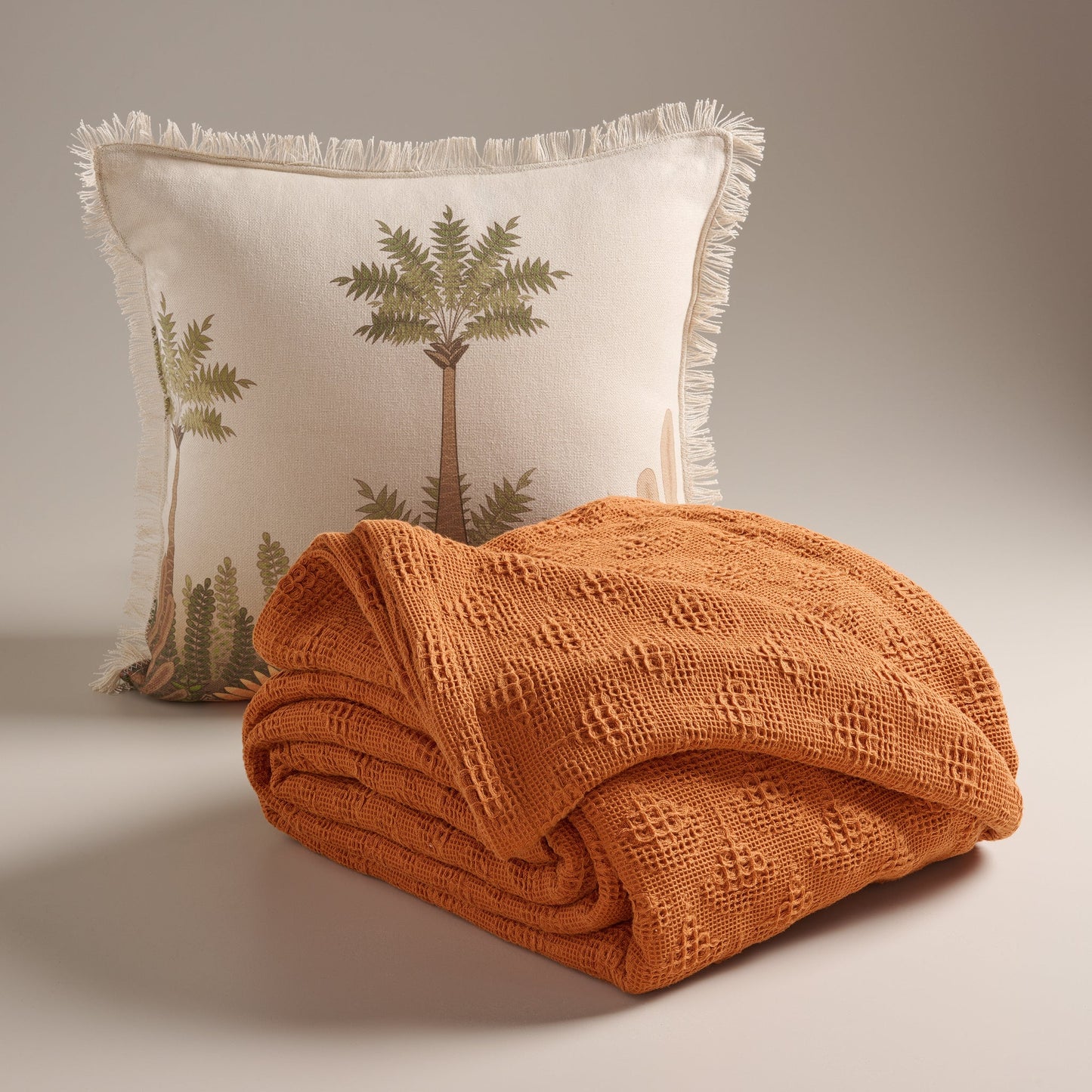 Bed Cover | Cotton Waffle Pendant Motif | King & Queen Sizes with Cushion Cover