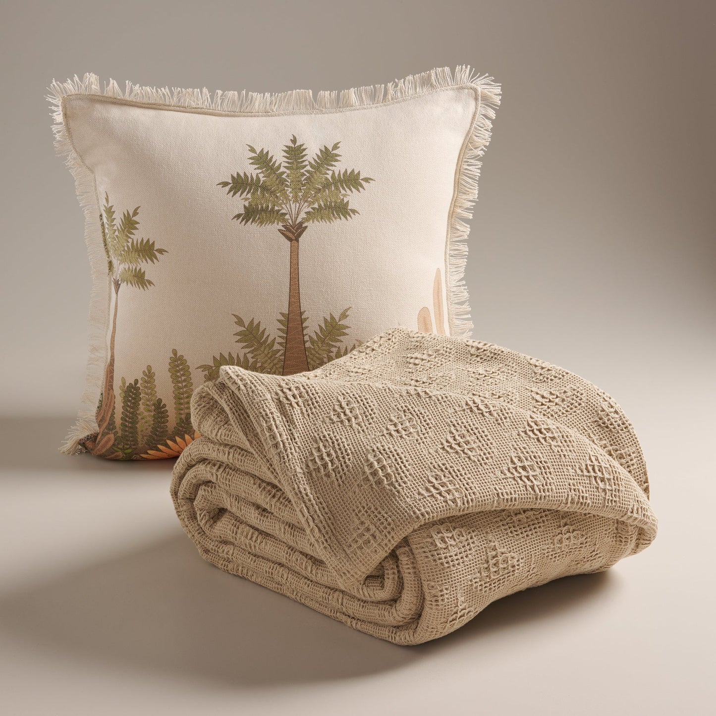 Bed Cover | Cotton Waffle Pendant Motif | King & Queen Sizes with Cushion Cover