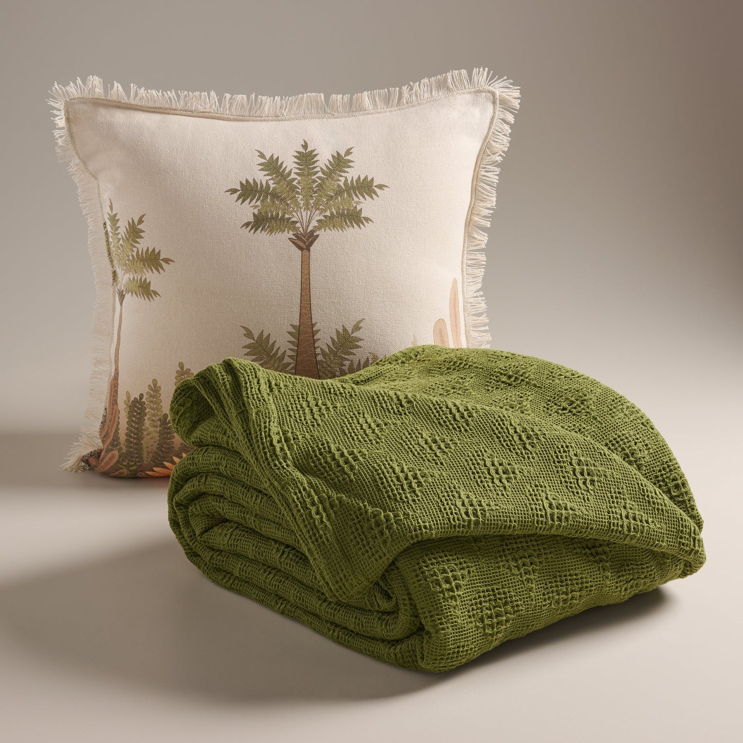 Bed Cover | Cotton Waffle Pendant Motif | King & Queen Sizes with Cushion Cover