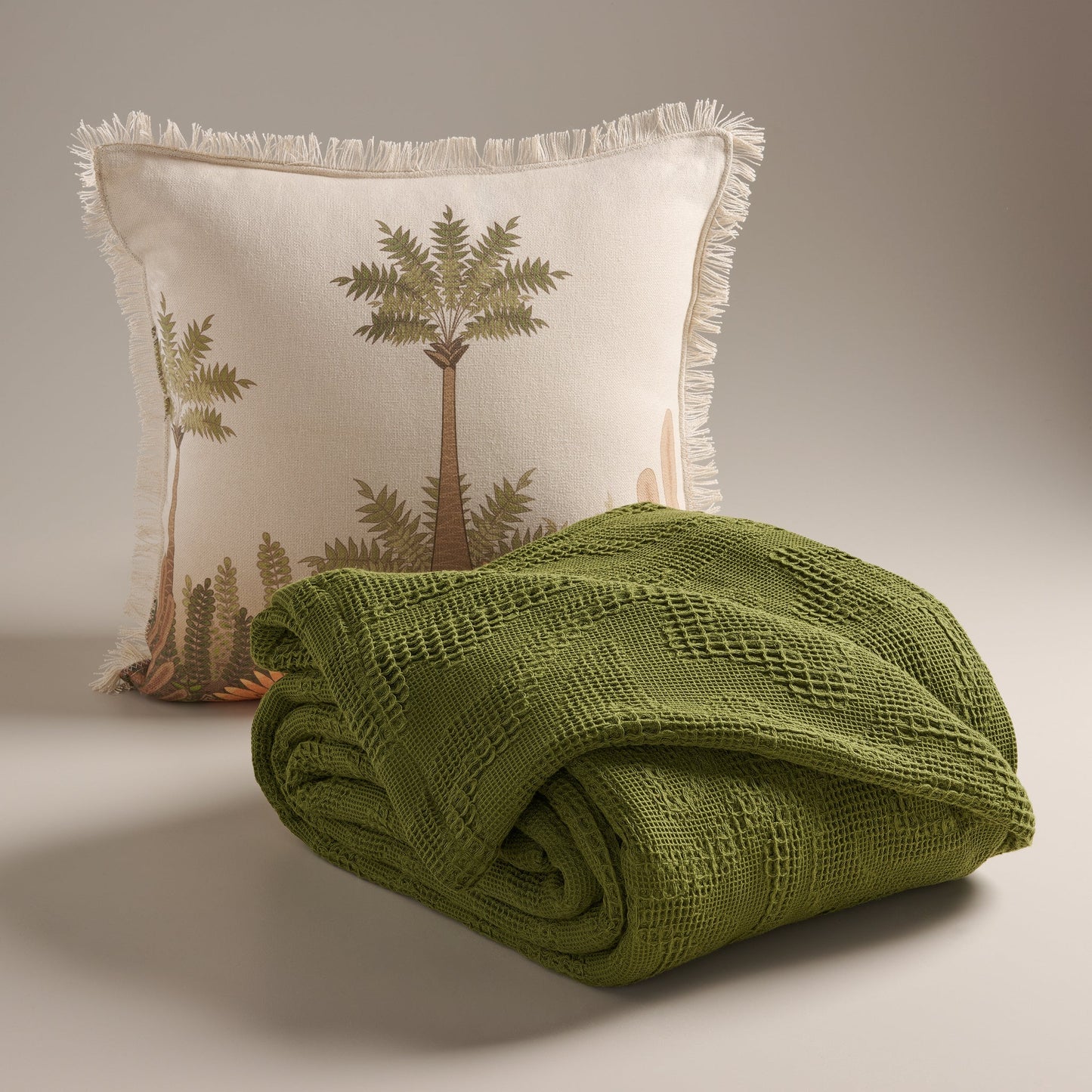 Bed Cover | Cotton Waffle Damask Motif | King & Queen Size with Cushion Cover