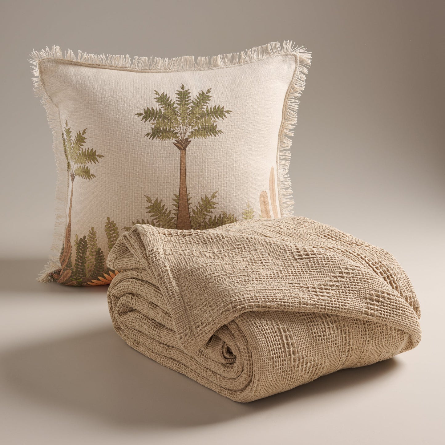Bed Cover | Cotton Waffle Damask Motif | King & Queen Size with Cushion Cover