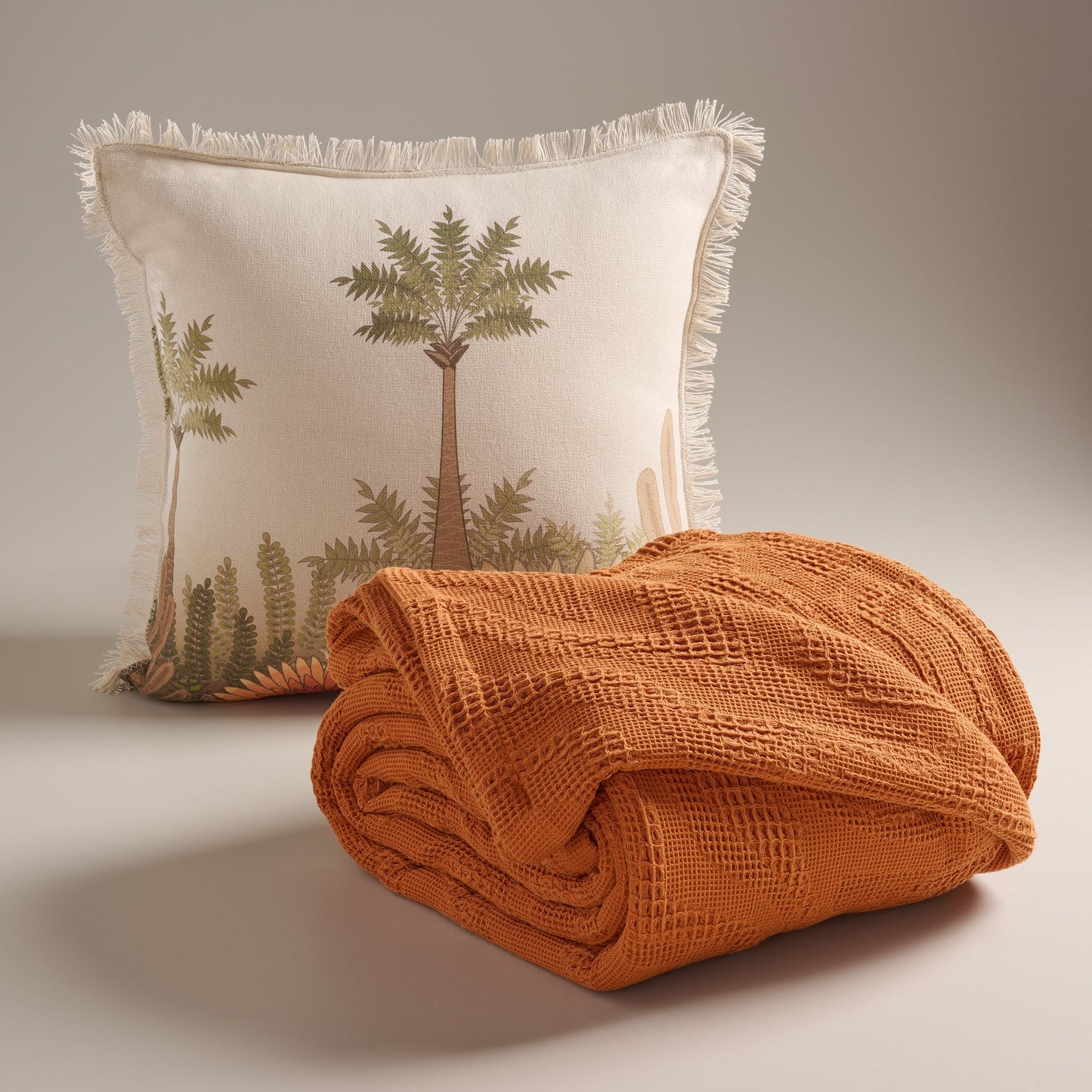 Bed Cover | Cotton Waffle Damask Motif | King & Queen Size with Cushion Cover