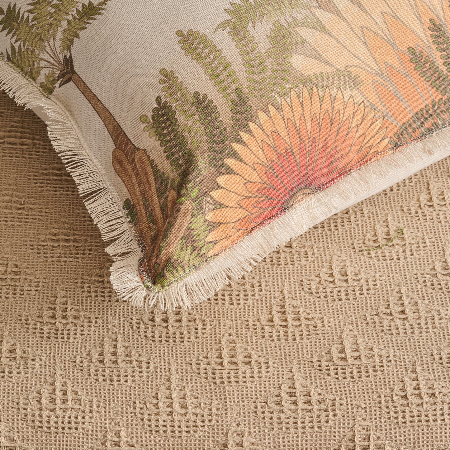 Bed Cover | Cotton Waffle Pendant Motif | King & Queen Sizes with Cushion Cover