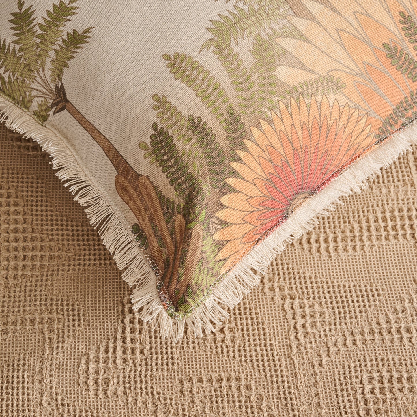 Bed Cover | Cotton Waffle Damask Motif | King & Queen Size with Cushion Cover