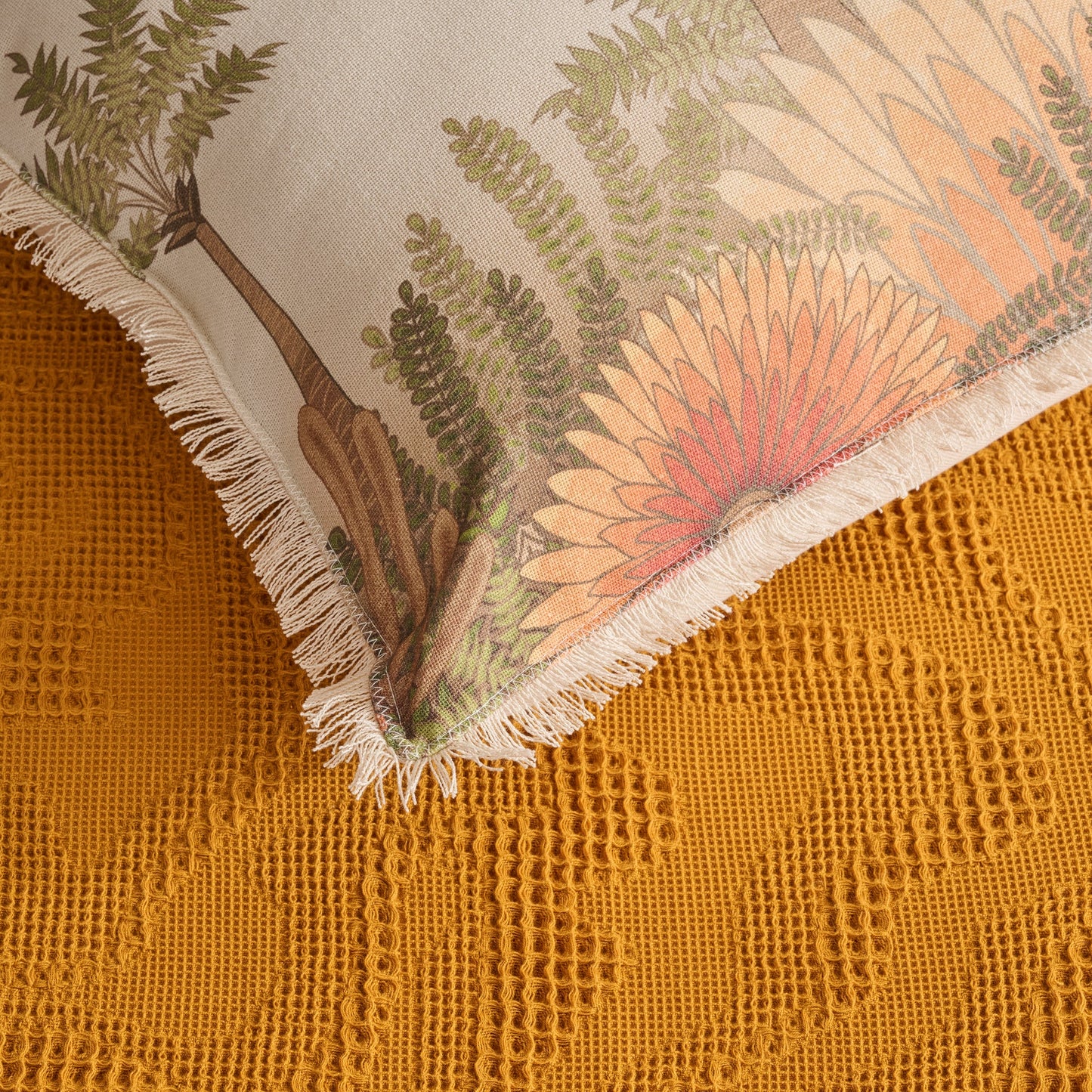 Bed Cover | Cotton Waffle Damask Motif | King & Queen Size with Cushion Cover