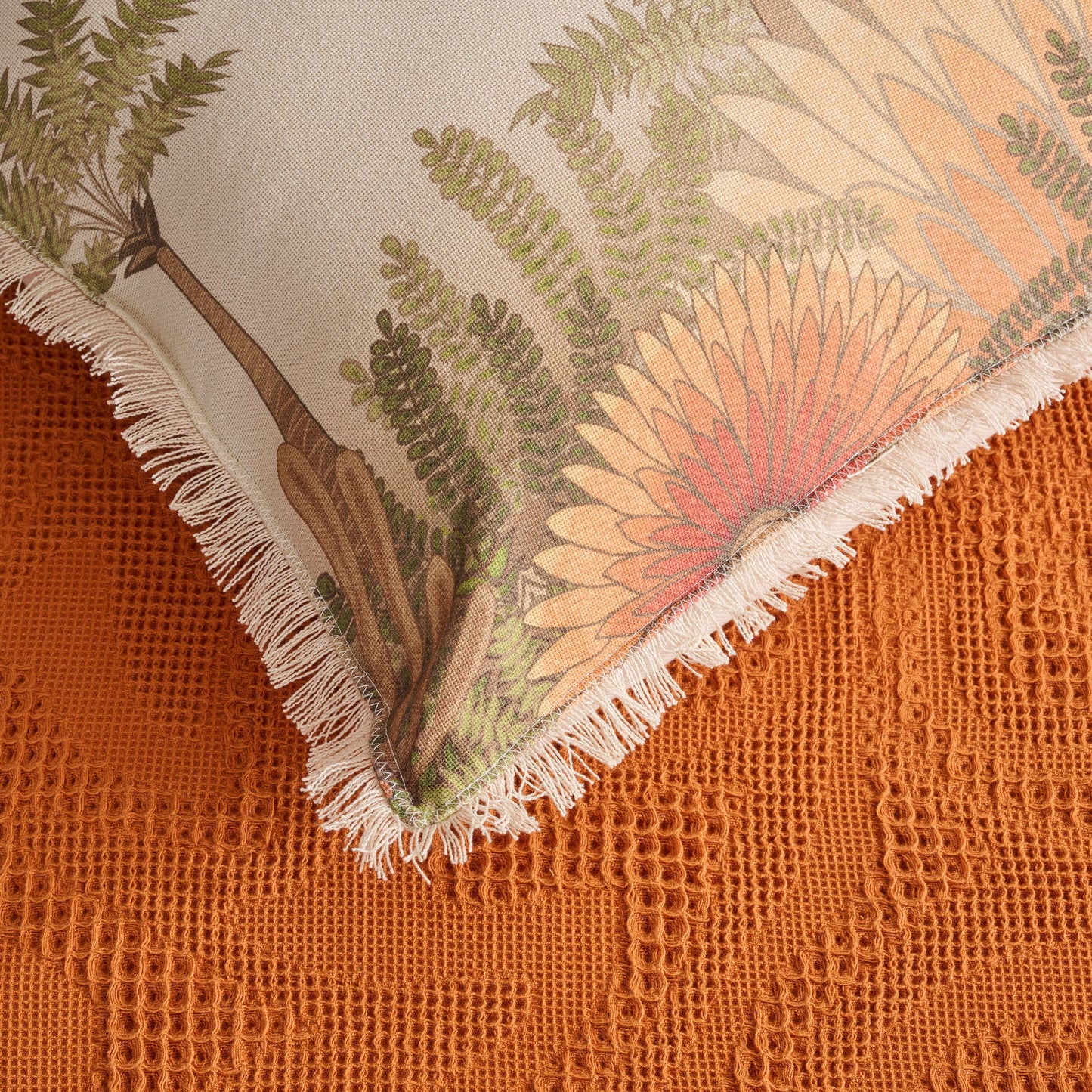 Bed Cover | Cotton Waffle Damask Motif | King & Queen Size with Cushion Cover