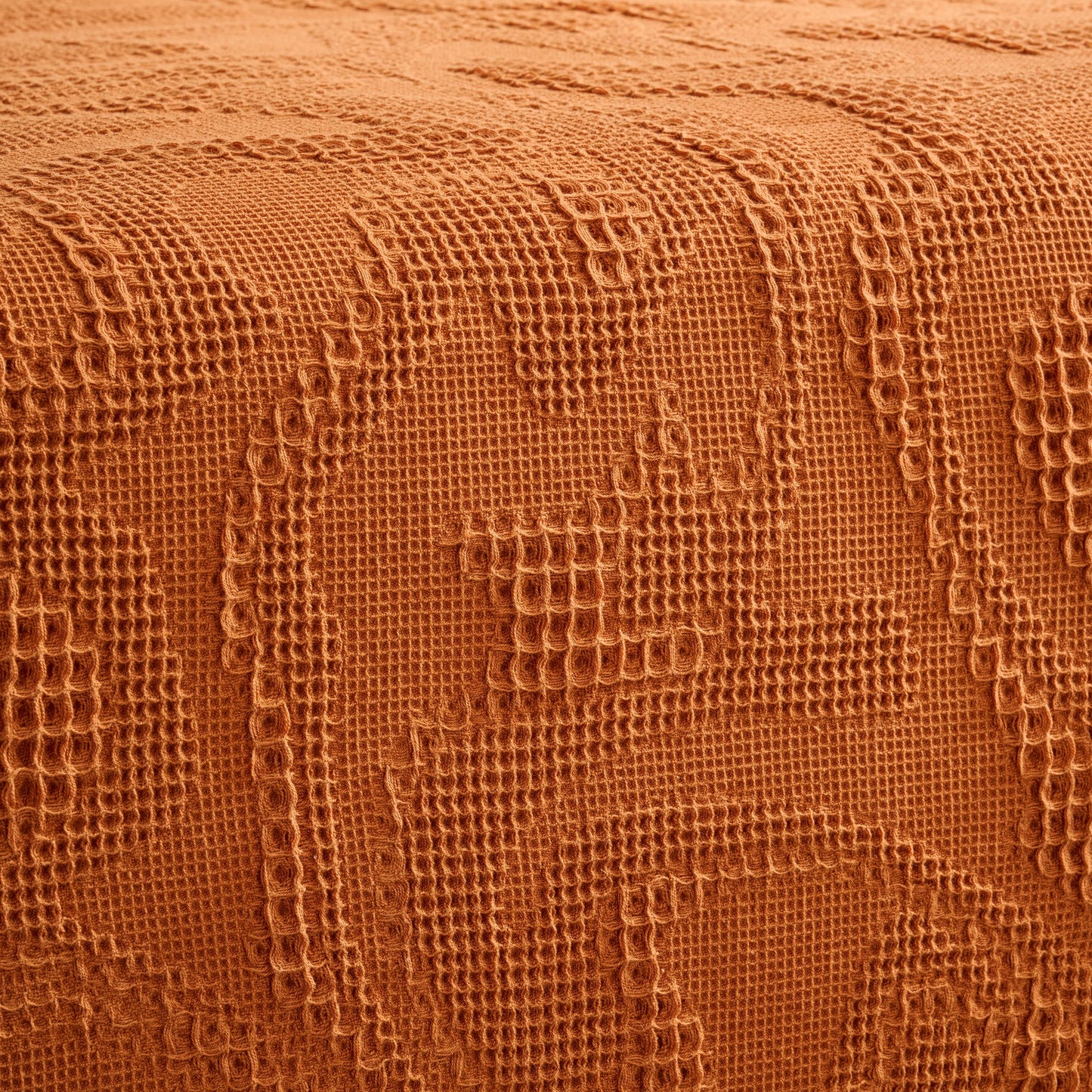 Bed Cover | Cotton Waffle Damask Motif | King & Queen Size with Cushion Cover