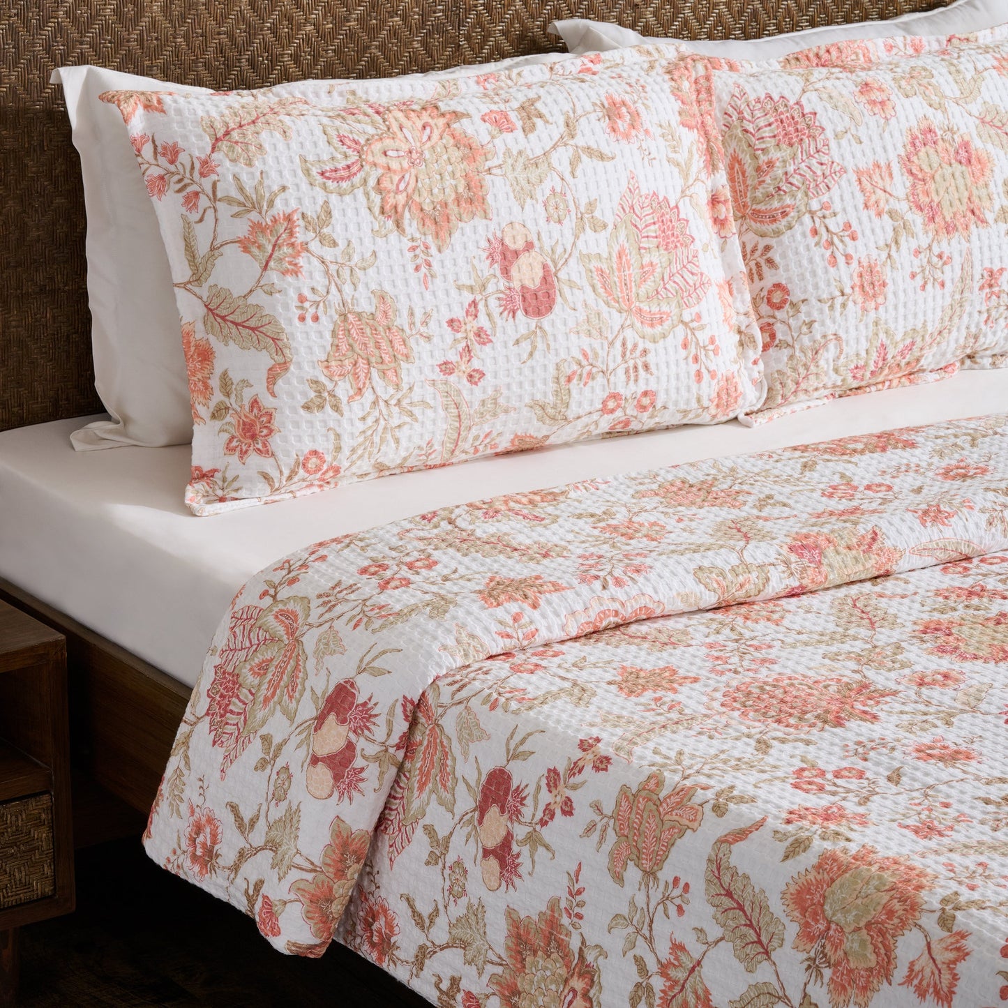 Duvet Cover | Cotton Waffle Floral Print | With 2 Pillow Shams