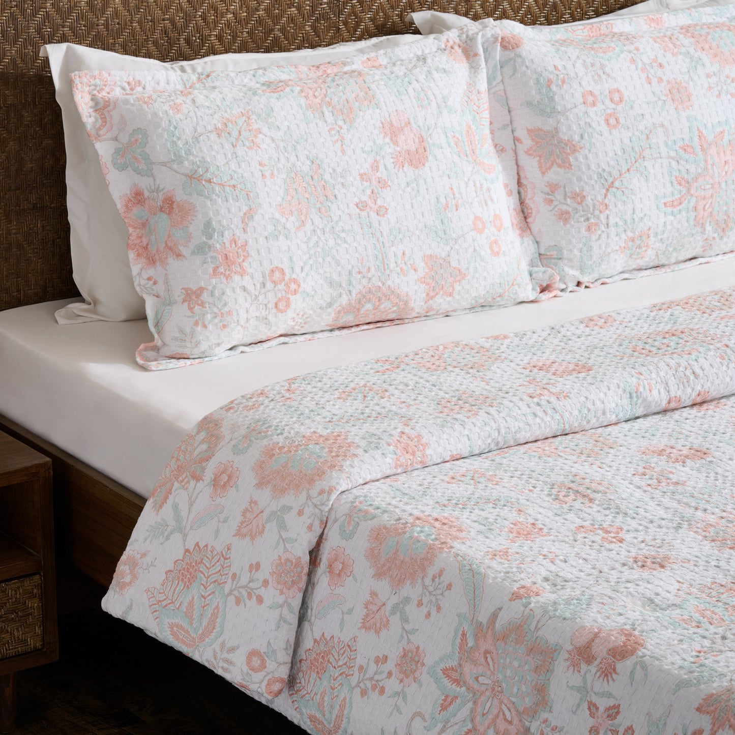 Comforter | Cotton Waffle Floral Print | Double & Single  | With 2 Pillow Shams