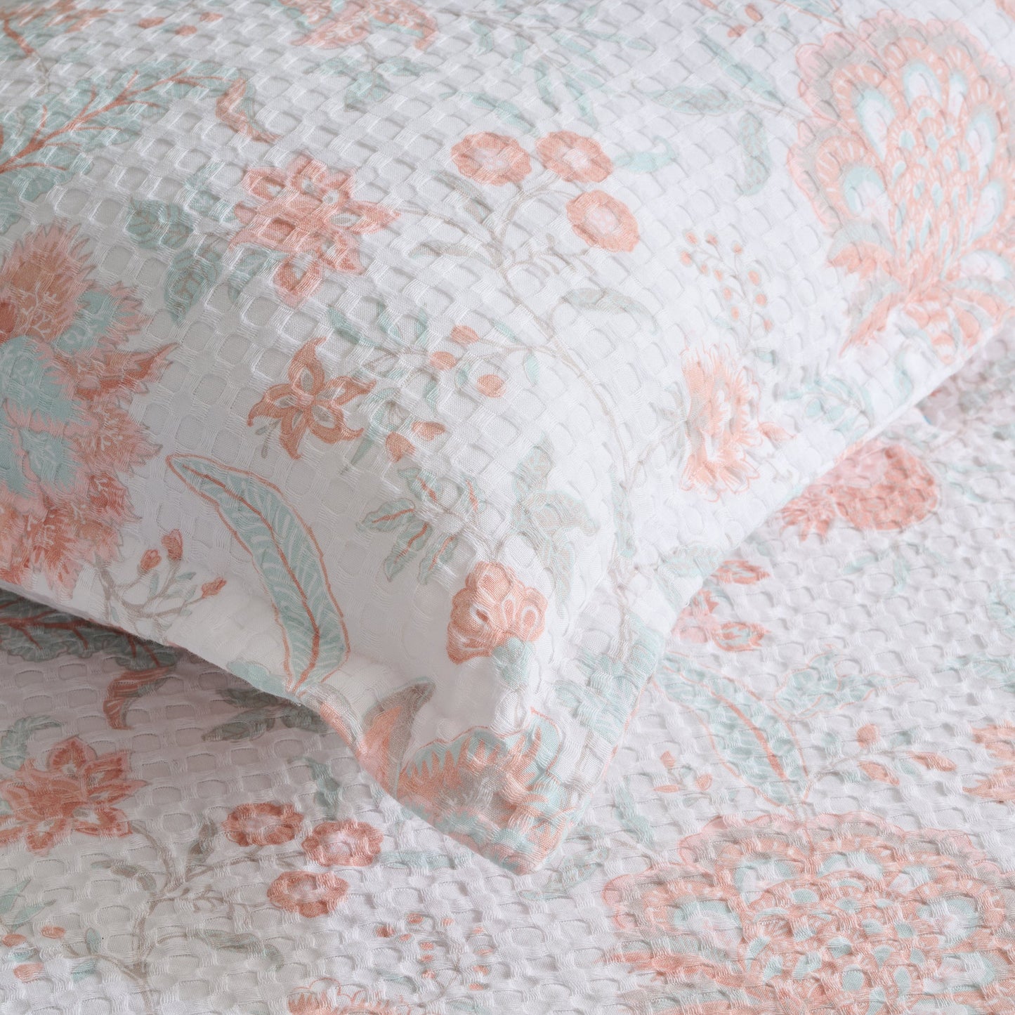 Duvet Cover | Cotton Waffle Floral Print | With 2 Pillow Shams