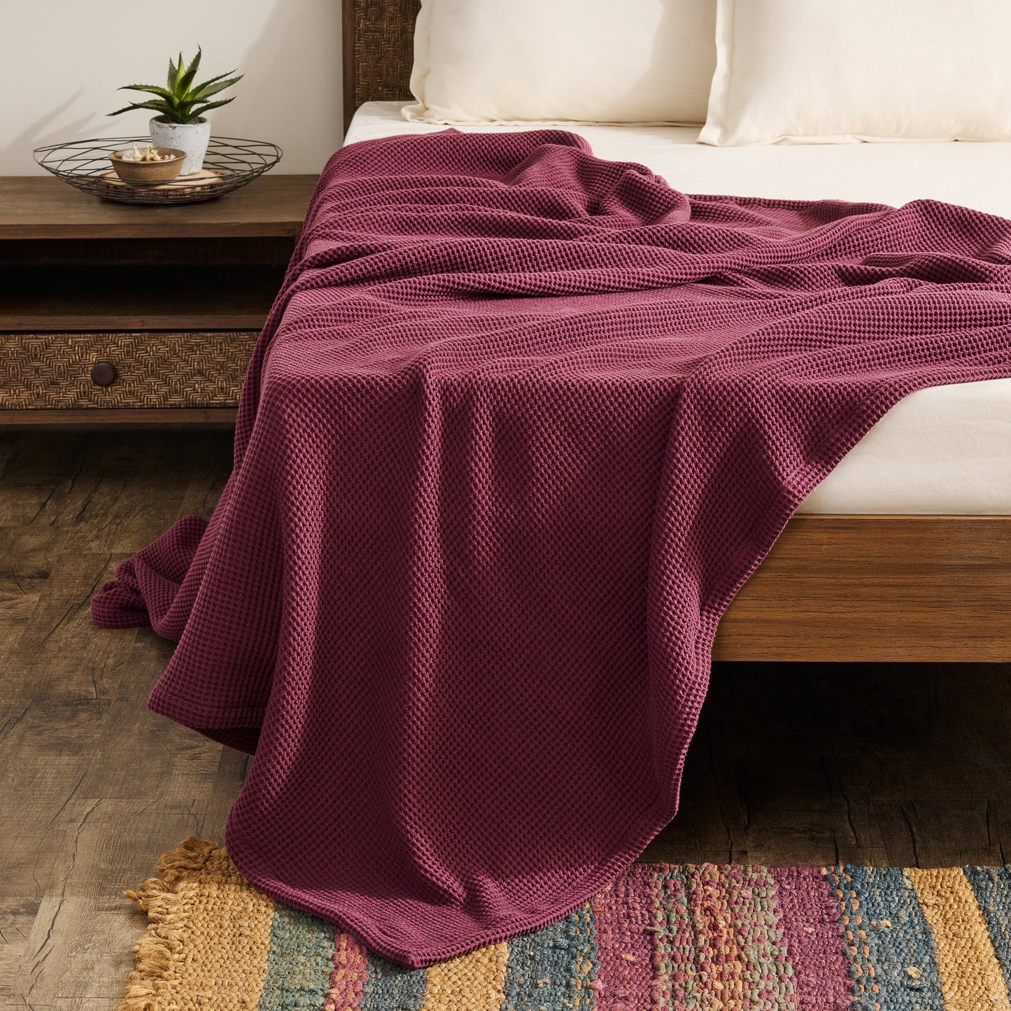 Throw Blanket | Cotton Waffle Soft Breathable | Stitched Edges