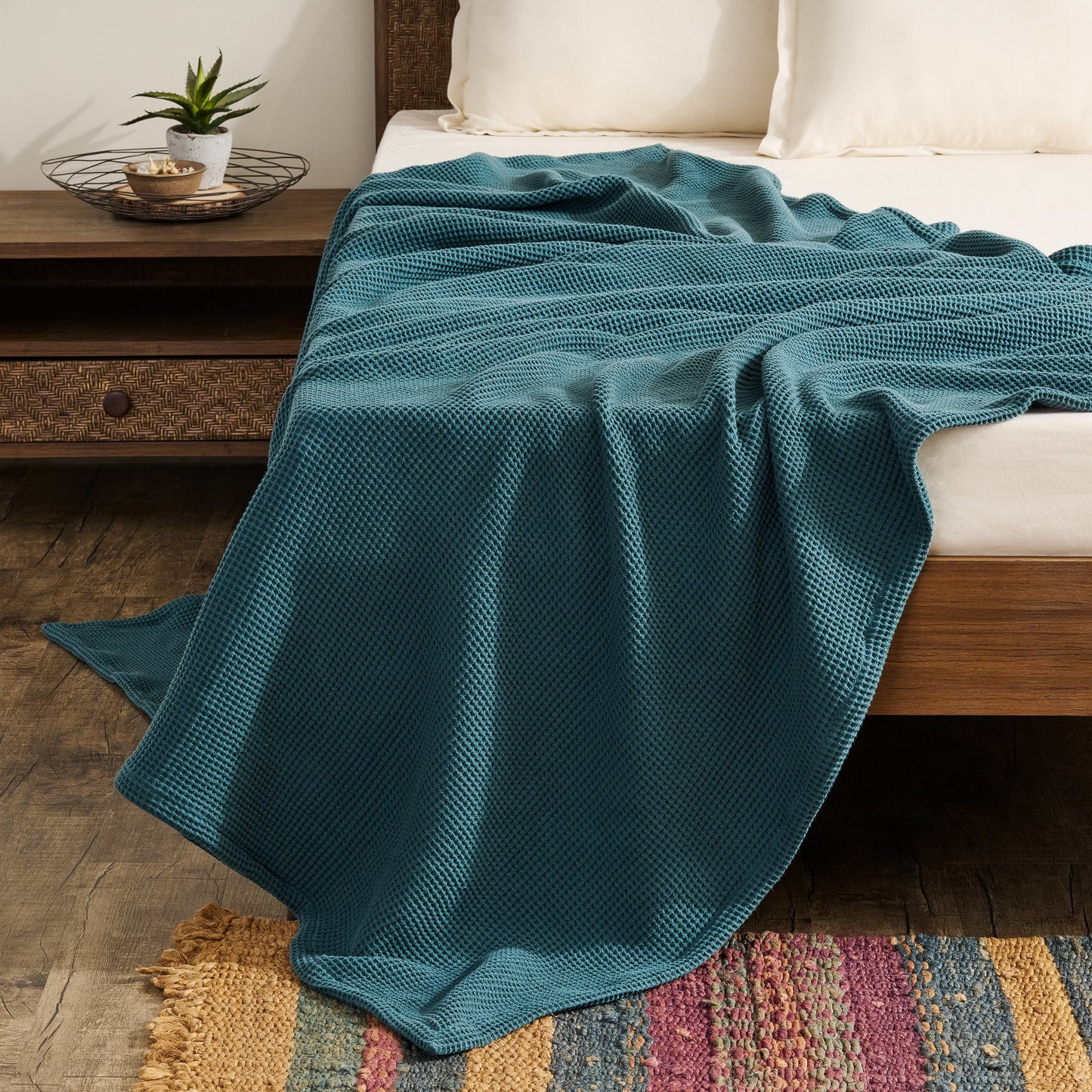 Throw Blanket | Cotton Waffle Soft Breathable | Stitched Edges
