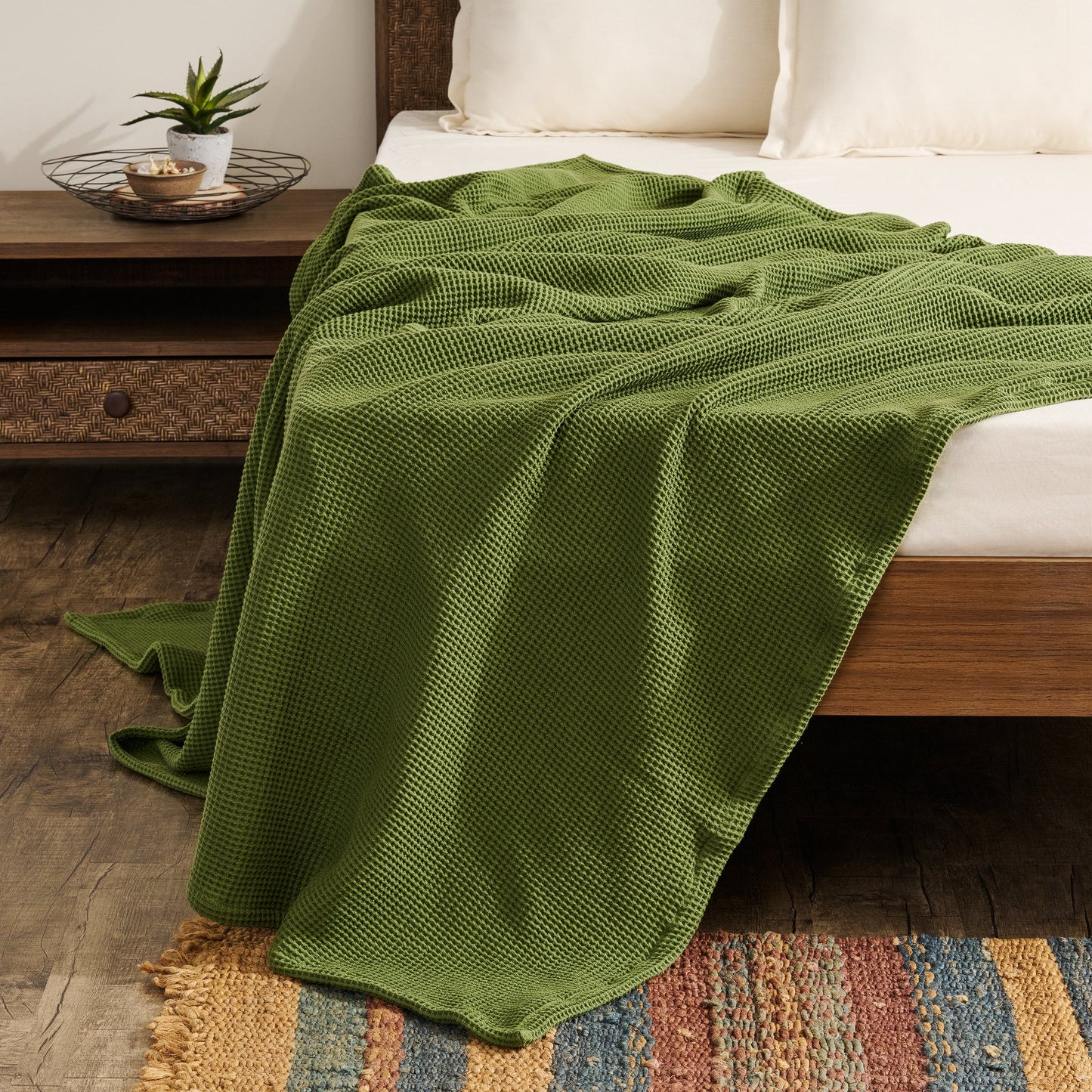 Throw Blanket | Cotton Waffle Soft Breathable | Stitched Edges