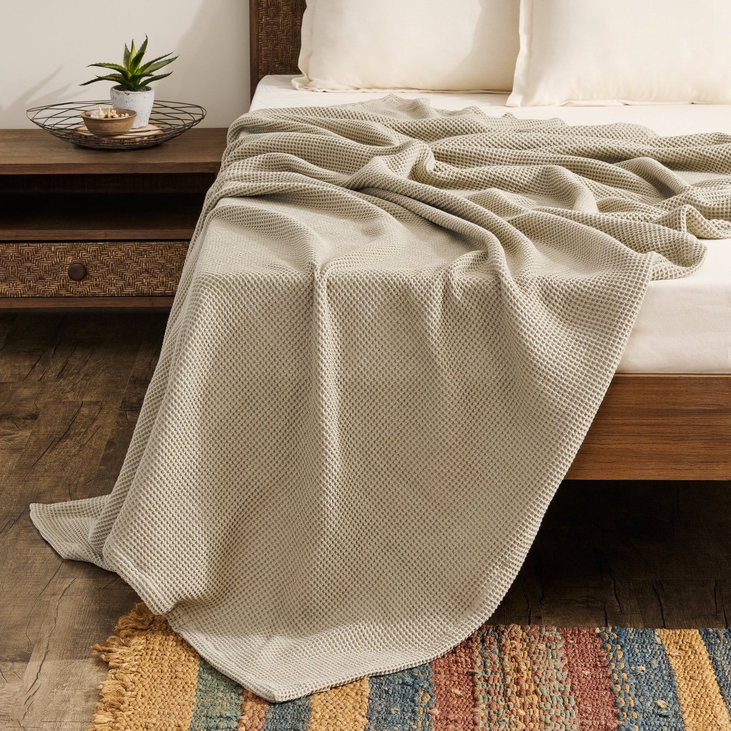 Throw Blanket | Cotton Waffle Soft Breathable | Stitched Edges