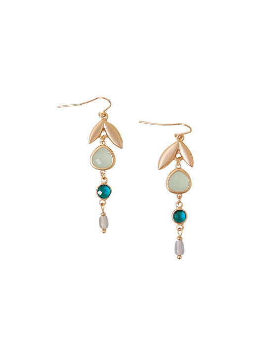 Geometric Accent Earwear – Dangle Earrings – Gold-Toned Metal, Stone Accented – Fish Hook Closure – Retail Pack