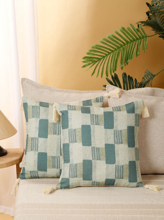 Set of 2 - Colorblock Pillow Covers – Home Textiles – Linen Fabric – Square