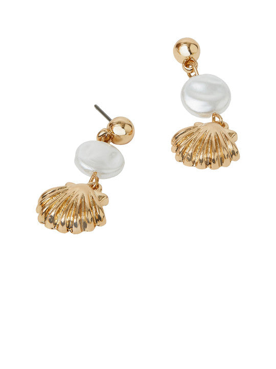 Pearl Drop Earrings – Gold-Toned Beaded Finish with Post-Back
