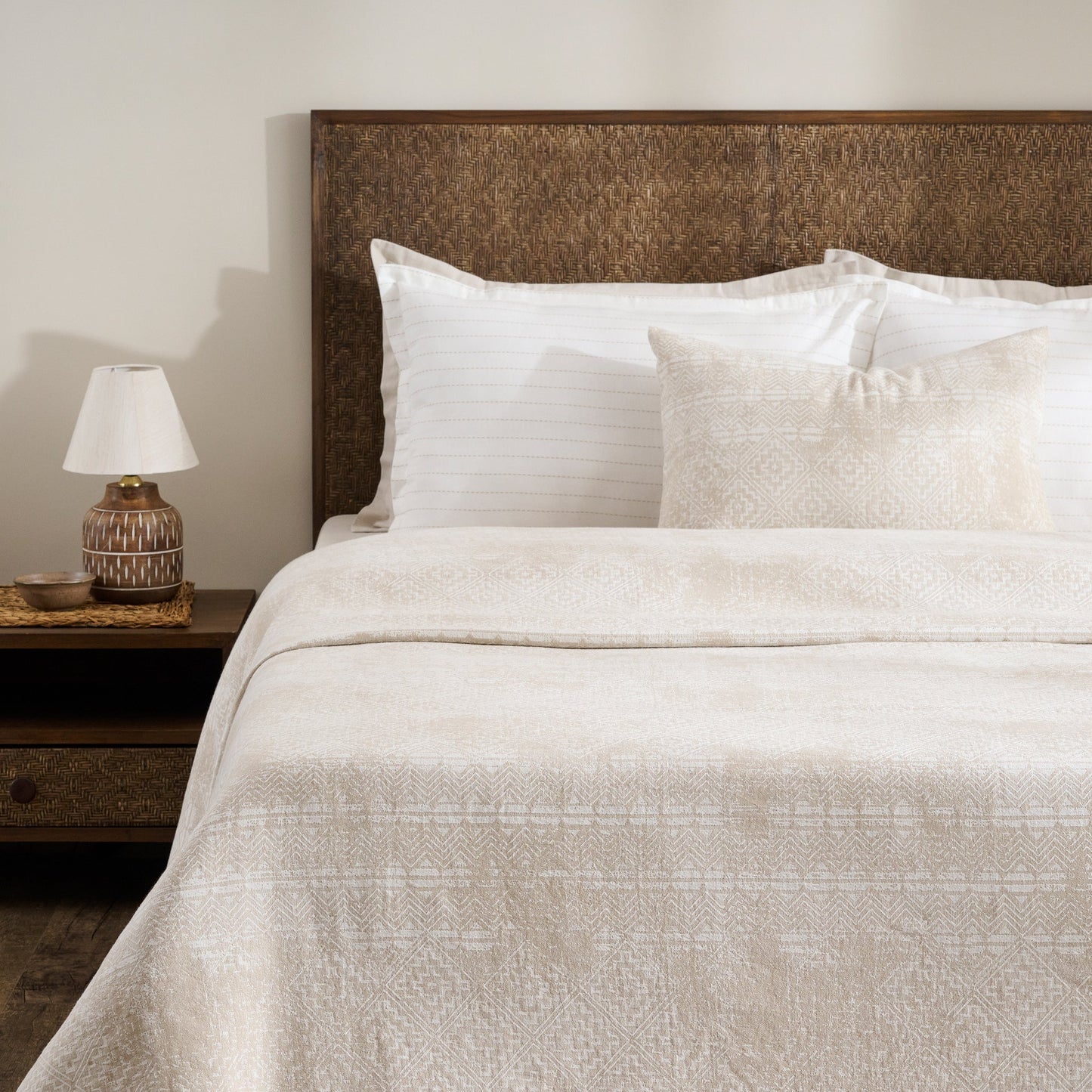 Bed Set | Cotton Bamboo Jacquard Geometric | King Size, Birch