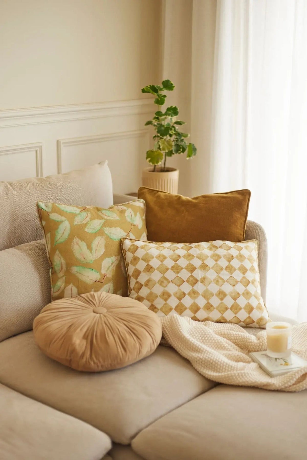 Cushion | Cuddle Sand Velvet Round Cushion by Sanctuary Living