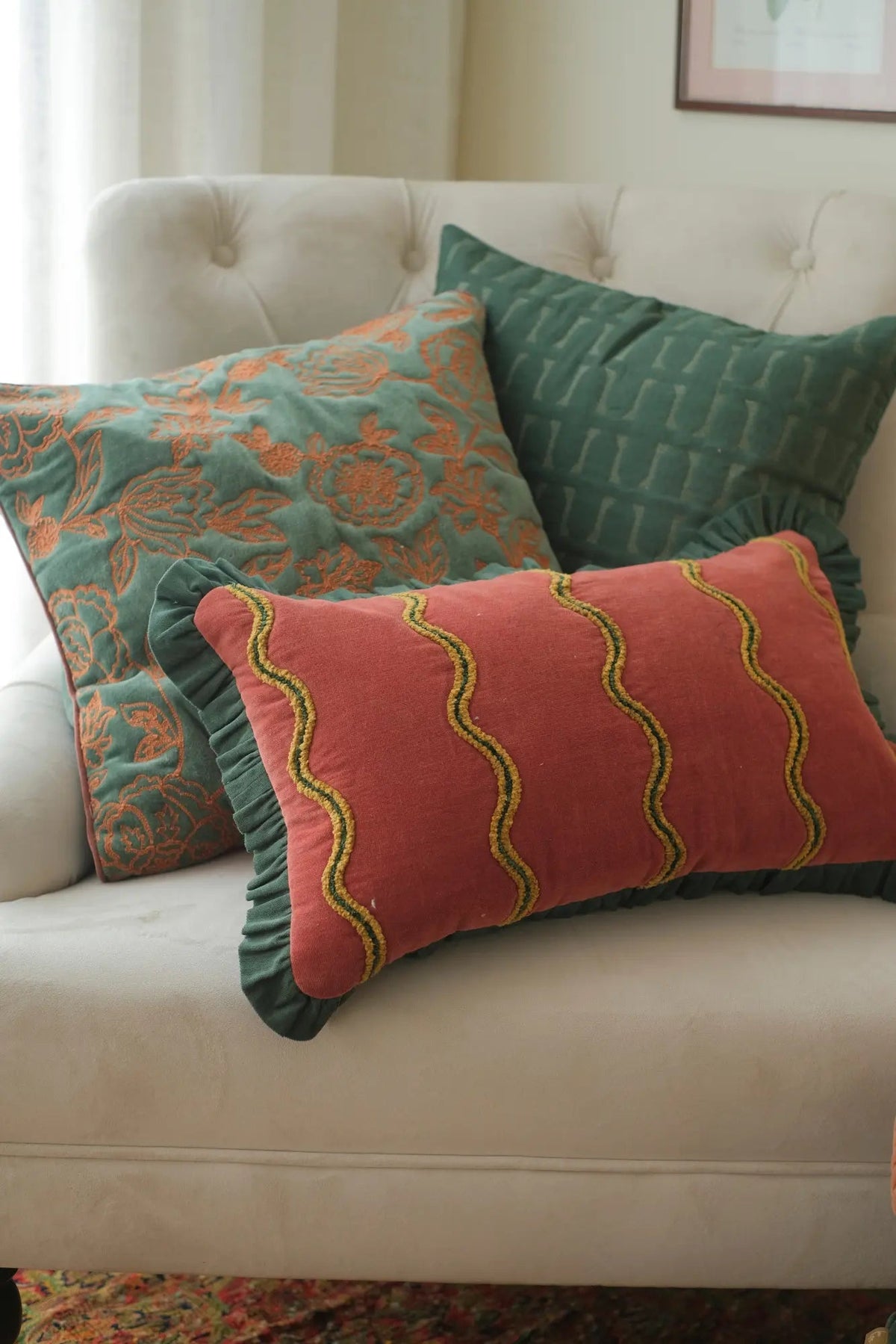 Twig Eucalyptus Embroidered Velvet Cushion Cover SanctuaryLiving