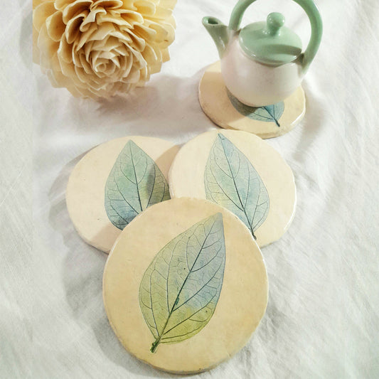 Papier-mache Coasters-Harsringar leaf