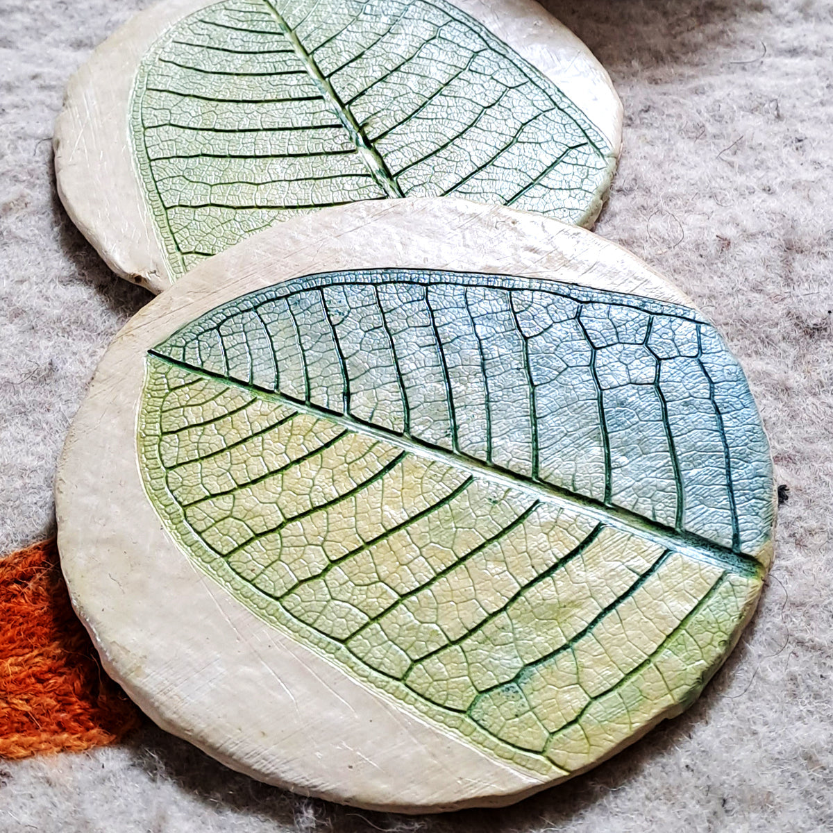 Papier-mache coasters-Blue Champa leaf