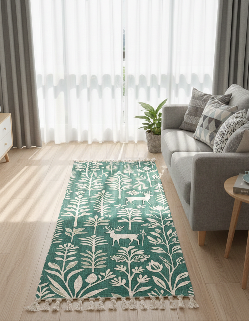 Modern Hand Woven 100% Cotton Washable Bedside Runner Rug 2x5 Feet | Living Room Bedroom Kitchen Carpet Floor Mat