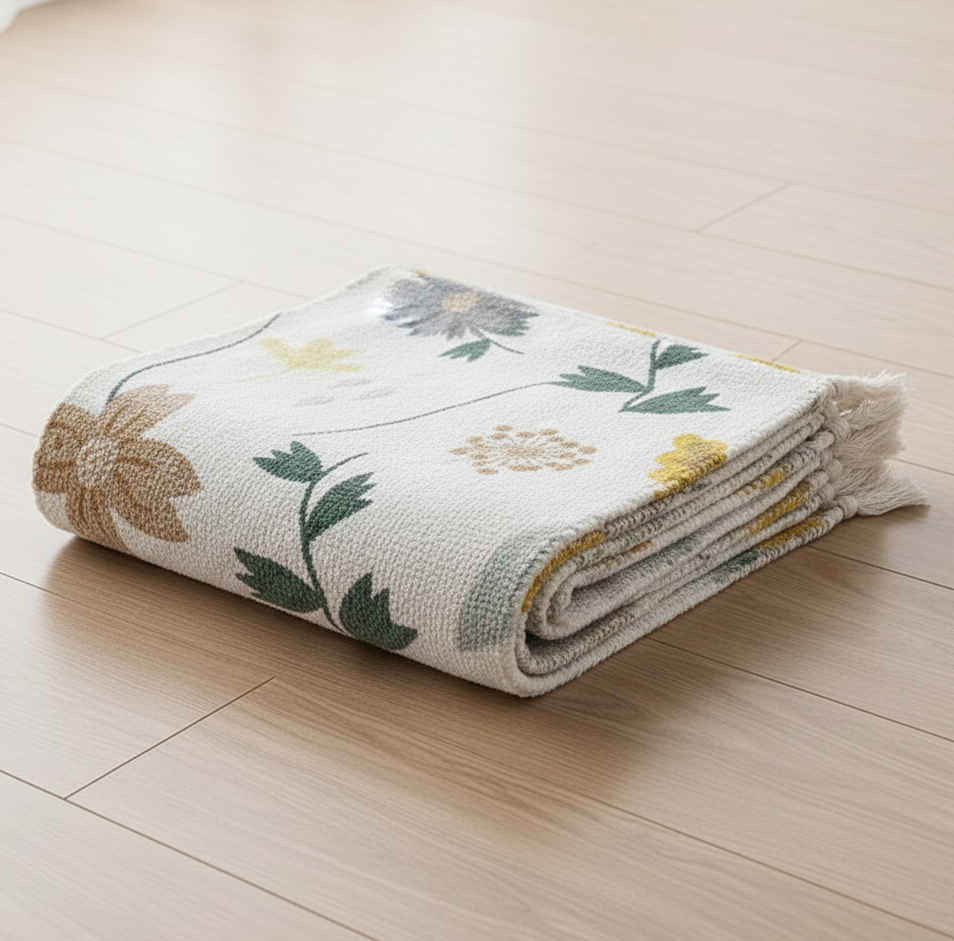 Modern Botanical Hand Woven Cotton Washable Bedside Runner Rug 2x5 Feet | Living Room, Bedroom, Kitchen Carpet