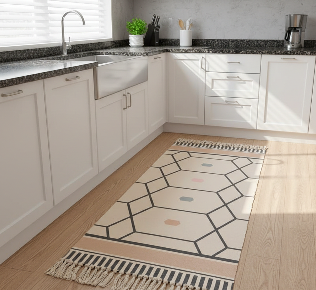 Retro Tapestry Modern Diamond Hand Woven Washable Cotton Bedside Runner Rug 2x5 Feet | Living Room Bedroom Kitchen Carpet