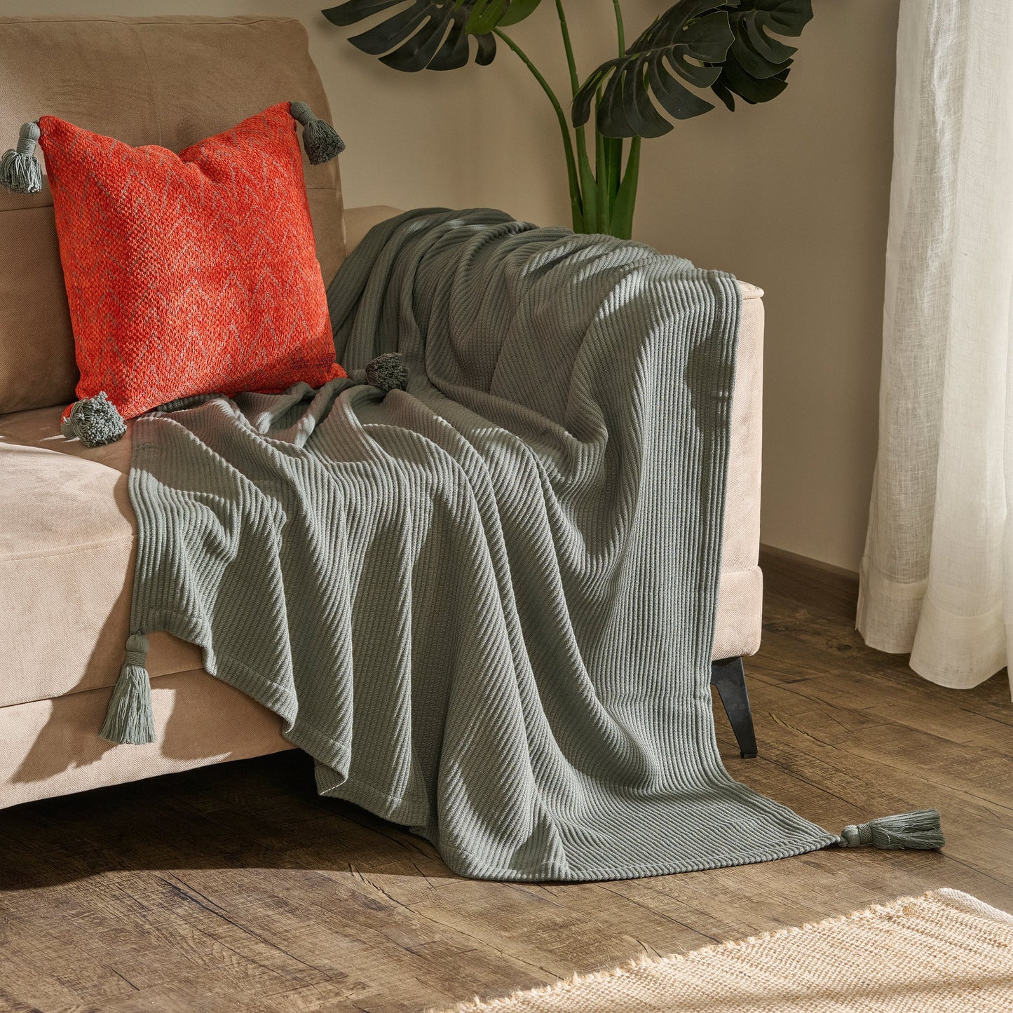 Throw Blanket | Cotton Bamboo Cord Rib | | Corn Row