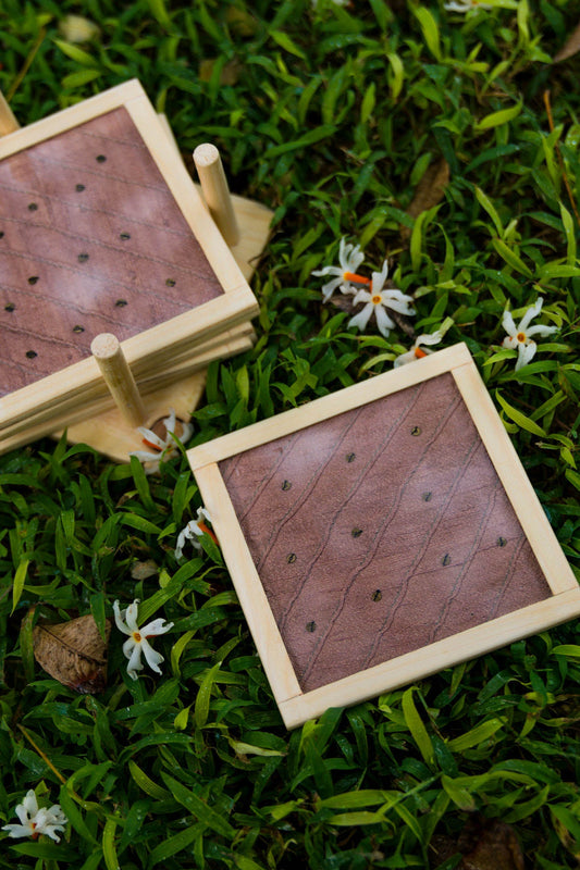 Plum Handwoven Coasters - Set of 2 pcs with Coaster Holder