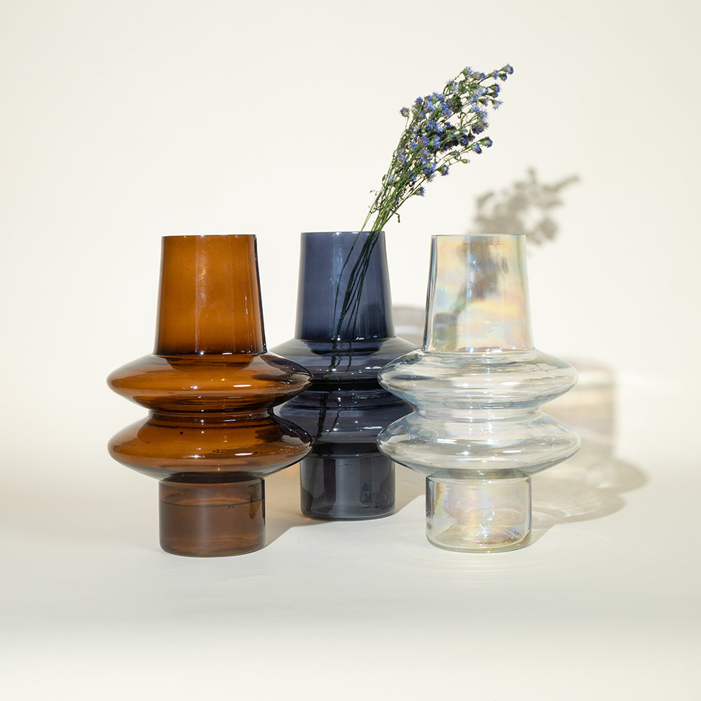 Handcrafted Rippled Glass Vase - 3 Finishes