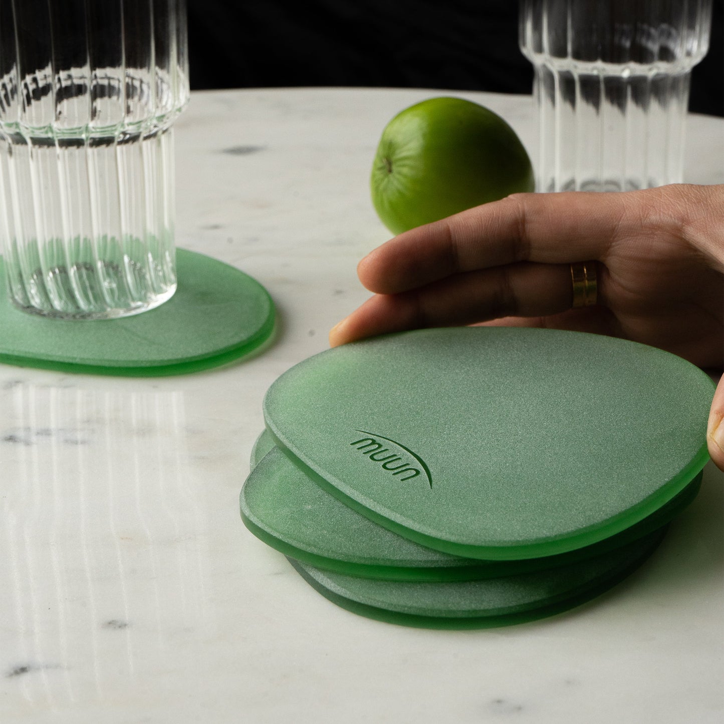 Frosted Glass Coasters Pebble Shape - Set of 4, 3 Colours
