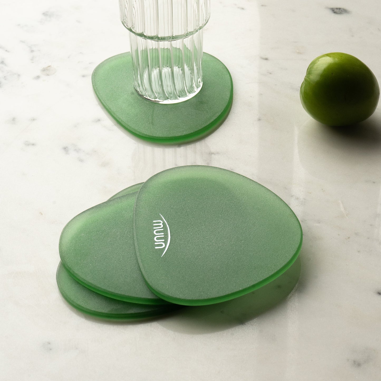 Frosted Glass Coasters Pebble Shape - Set of 4, 3 Colours