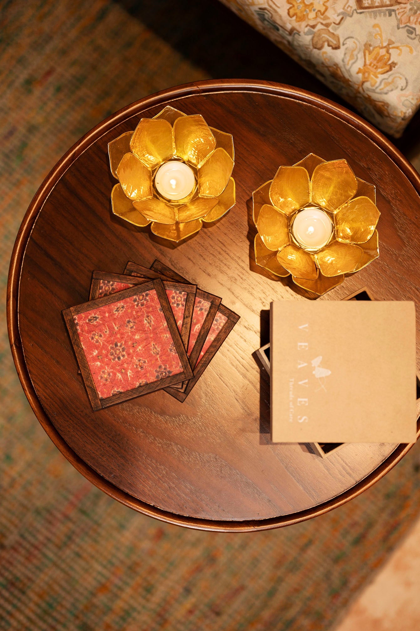Gauhar Handwoven Coasters Set of 2 pcs with Coaster Holder