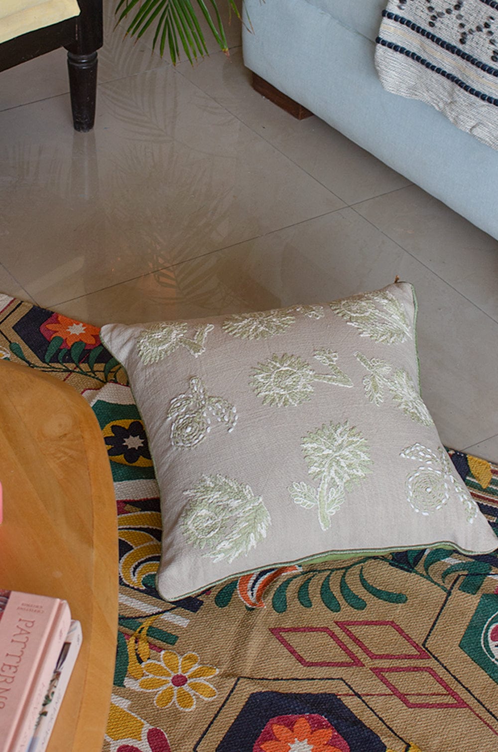Cushion Cover | Cotton Embroidered Dew Drops | 18x18 Inches