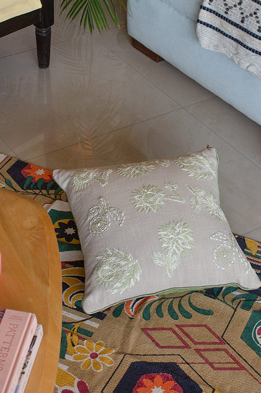 Cushion Cover | Cotton Embroidered Dew Drops | 18x18 Inches