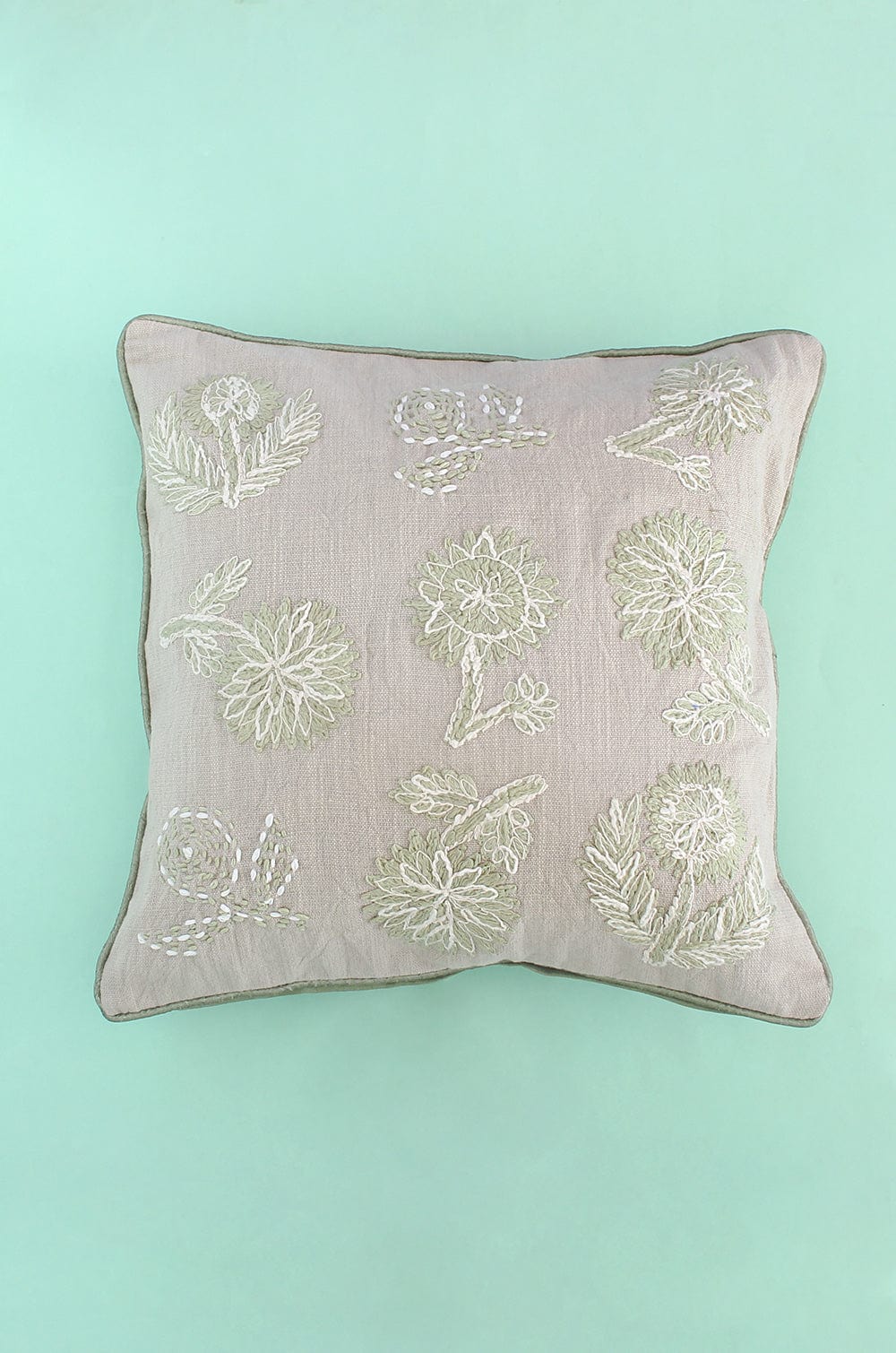 Cushion Cover | Cotton Embroidered Dew Drops | 18x18 Inches