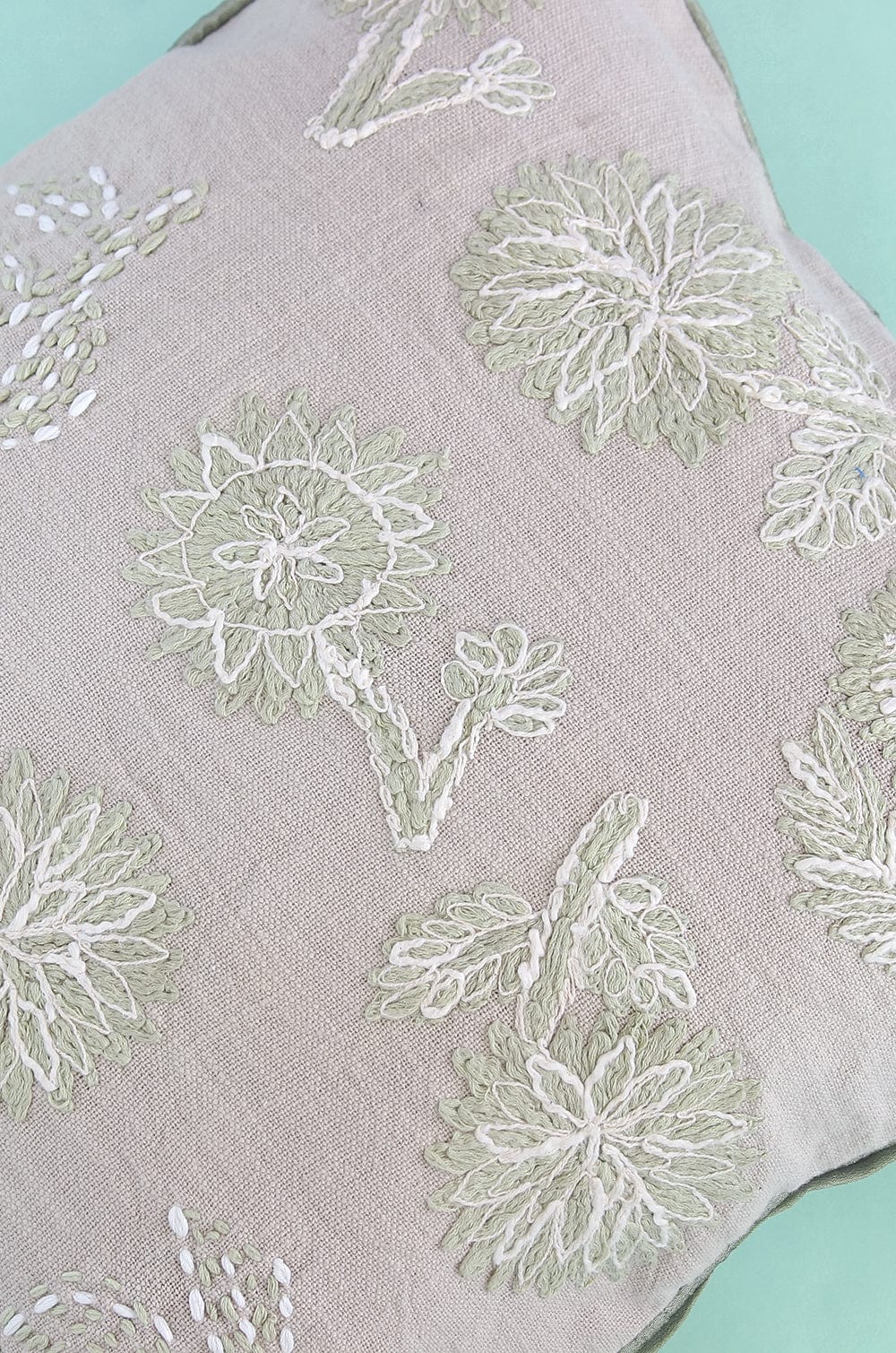 Cushion Cover | Cotton Embroidered Dew Drops | 18x18 Inches