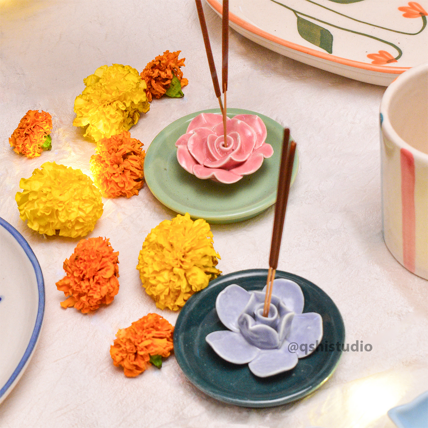Insence Holder | Sculpted Pink Lotus Design | Handcrafted