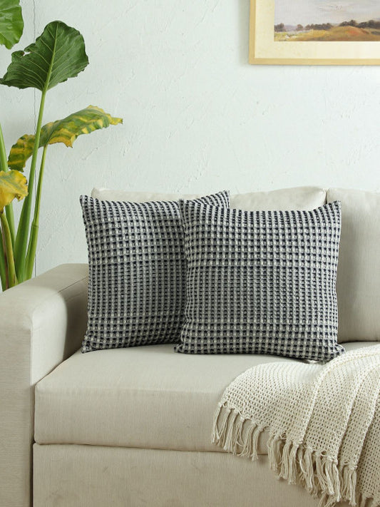 Decorative Pillow Shams – Cotton Grid Pattern - 2pc Pack