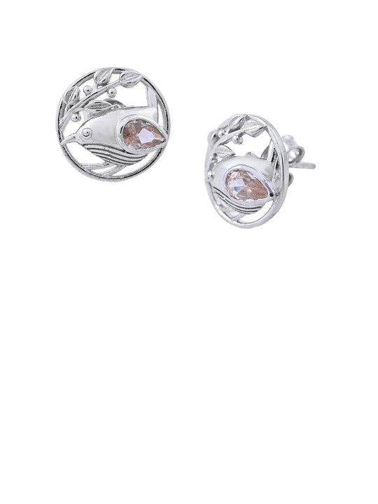 Avian Motif Stud Earrings – Sterling Silver – Stone-Accented – Retail Unit