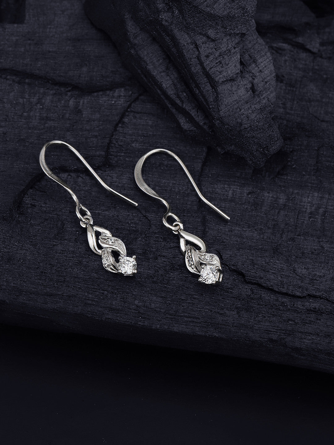 Dangling CZ Drop Earring – Sterling Silver Jewellery – Rhodium Plated – 1.5cm Length