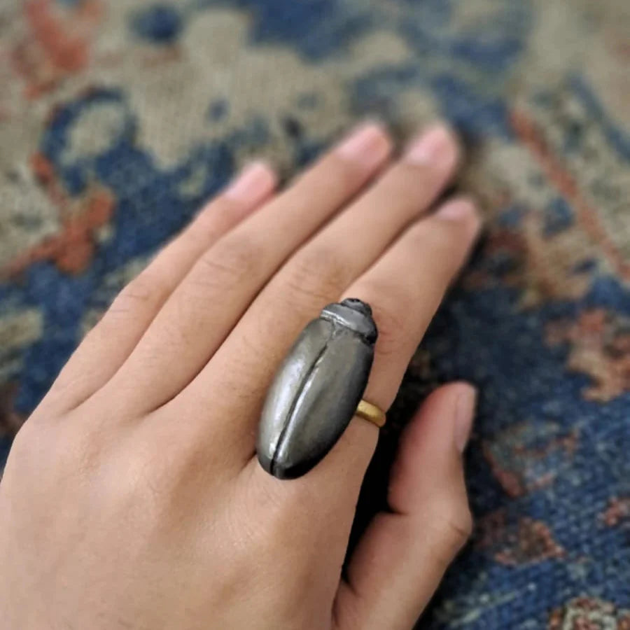 Papier-mache Ring-Beetle-Metallic Black