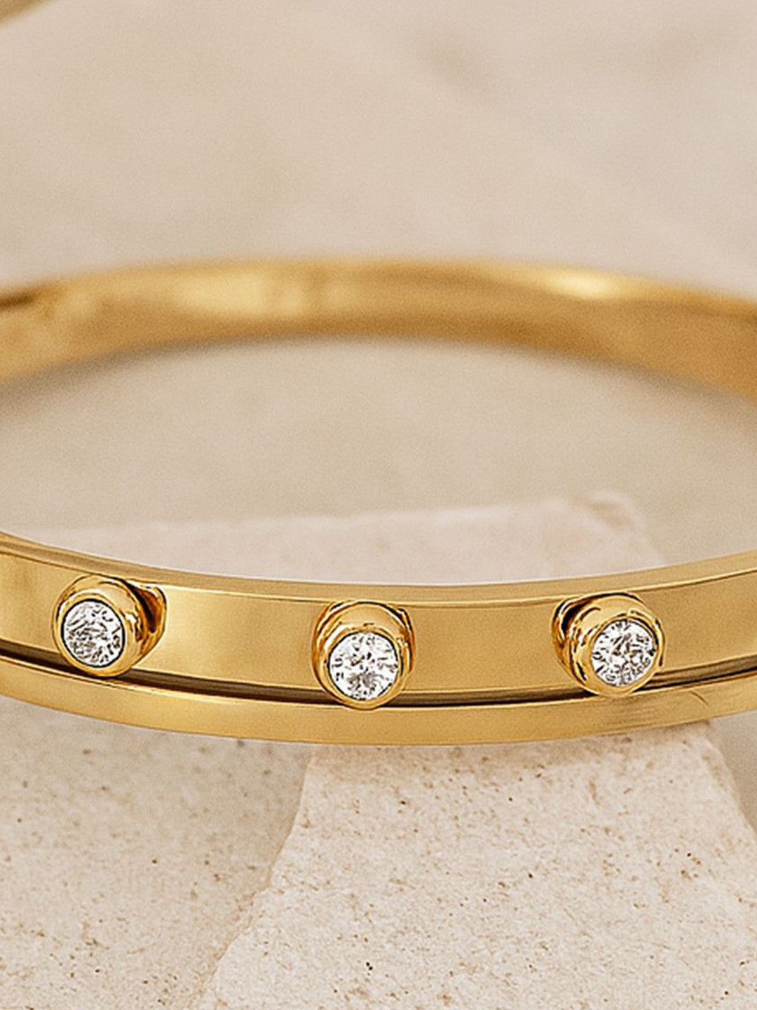 Gold-Plated Studded Bangle Bracelet – Fashion Accessory – Alloy & Artificial Stones – 6.3x5.8cm