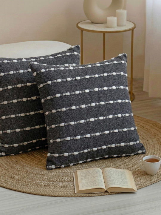 Monochrome Geometric Square Cushion Covers – Cotton Fabric – Set of 2
