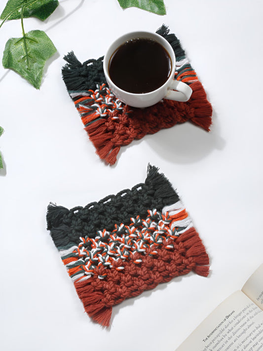 Black and Rust Braided Coasters – Textured Cotton – 2-Piece Set