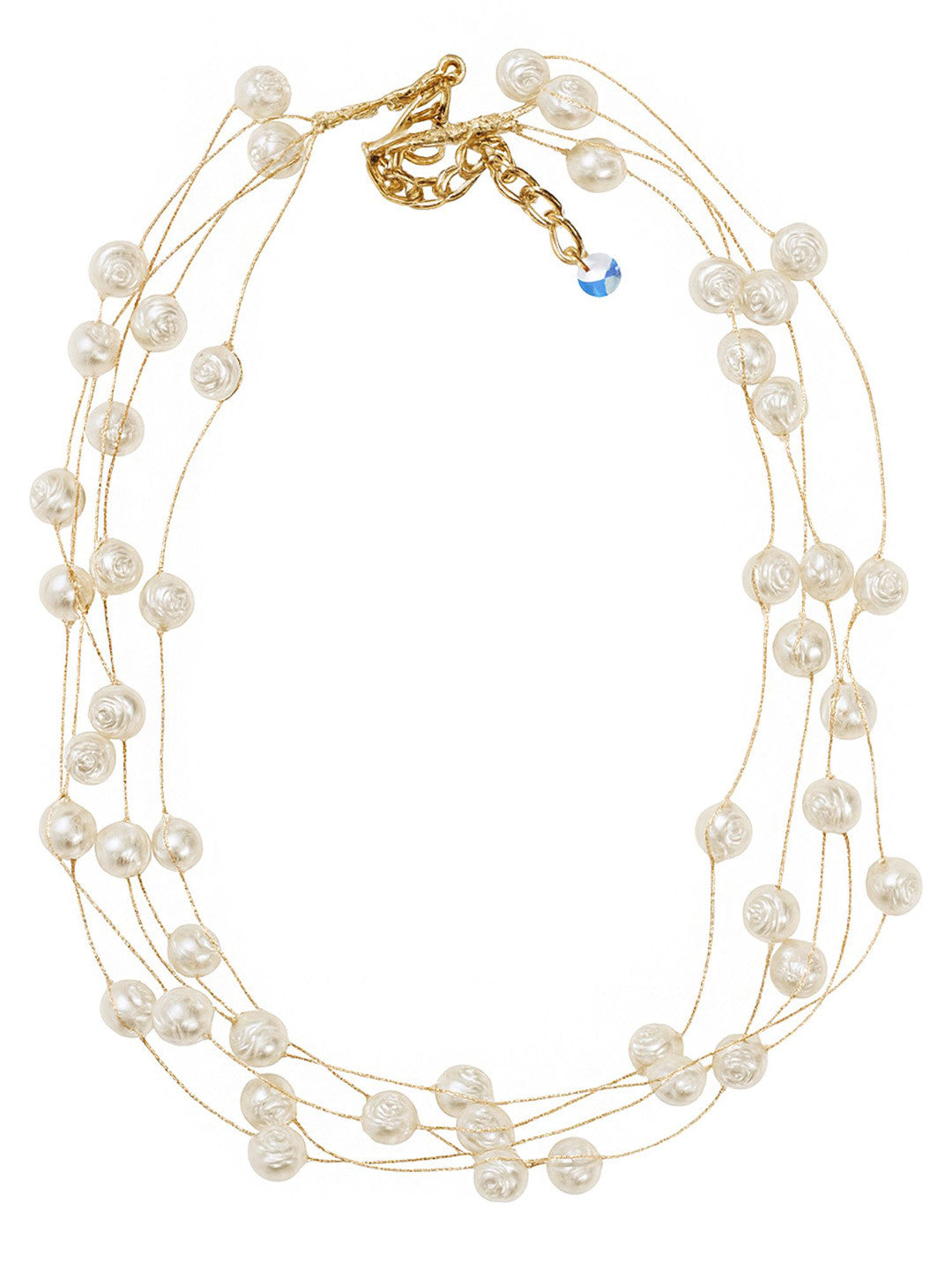 Gold-Plated Pearl Beaded Layered Necklace – Fashion Jewellery – Alloy & Pearl – 38.2 cm Length
